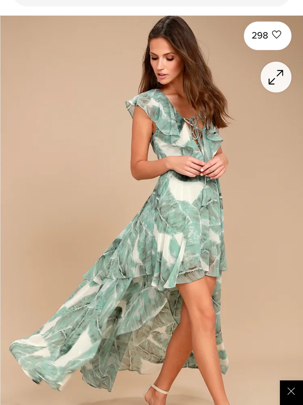 Lulus Green Leaf-Print Ruffle High-Low Dress - Picture 2 of 9